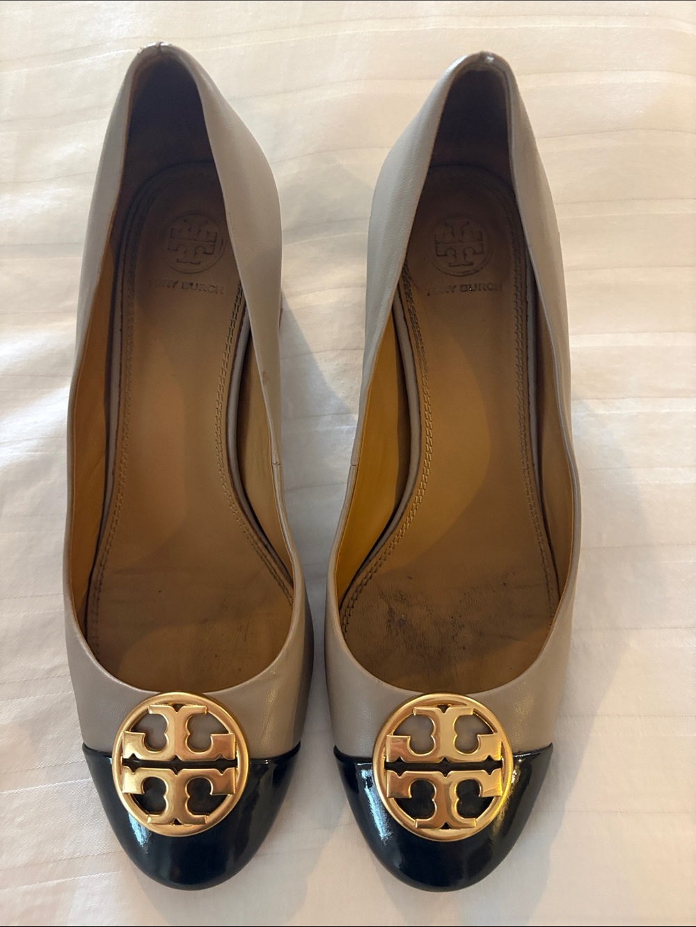 Tory Burch Two-Tone Leather Ballet Flats with Gold Logo